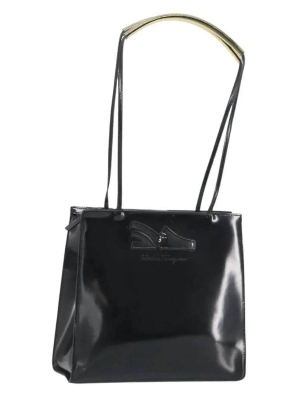 Salvatore Ferragamo Tote Bag Enamel Black Auth 161124